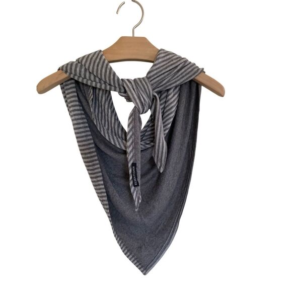 Eileen Fisher Modal Triangle Scarf Charcoal Gray Stripes, - Picture 4 of 5